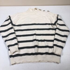 Nautical Long S Sweater Womens Cream Black Stripe Large Quiet Luxury Old Money